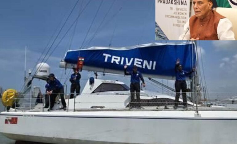 Defence Minister Flags Off First-Ever Tri-Service All-Women Circumnavigation Sailing Expedition ‘Samudra Pradakshina’