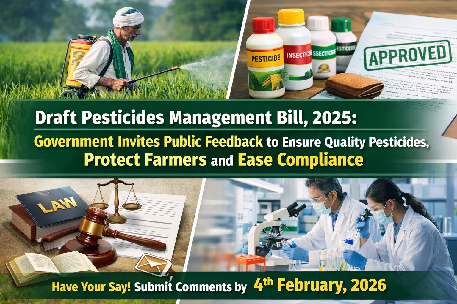 Draft Pesticides Management Bill, 2025: Govt Invites Public Feedback to Ensure Quality Pesticides, Protect Farmers and Ease Compliance