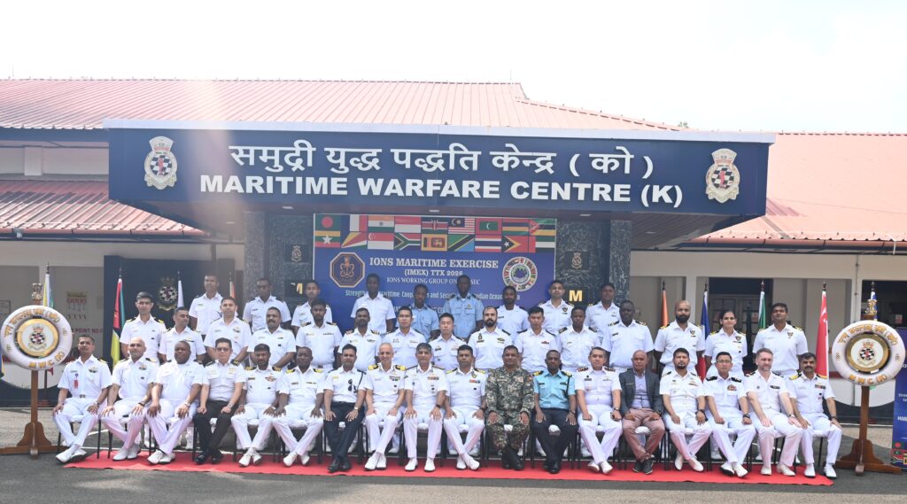 The Indian Navy hosted the IONS Maritime Exercise (IMEX) TTX 2026 at the Maritime Warfare Centre under the Southern Naval Command in Kochi on Sunday.