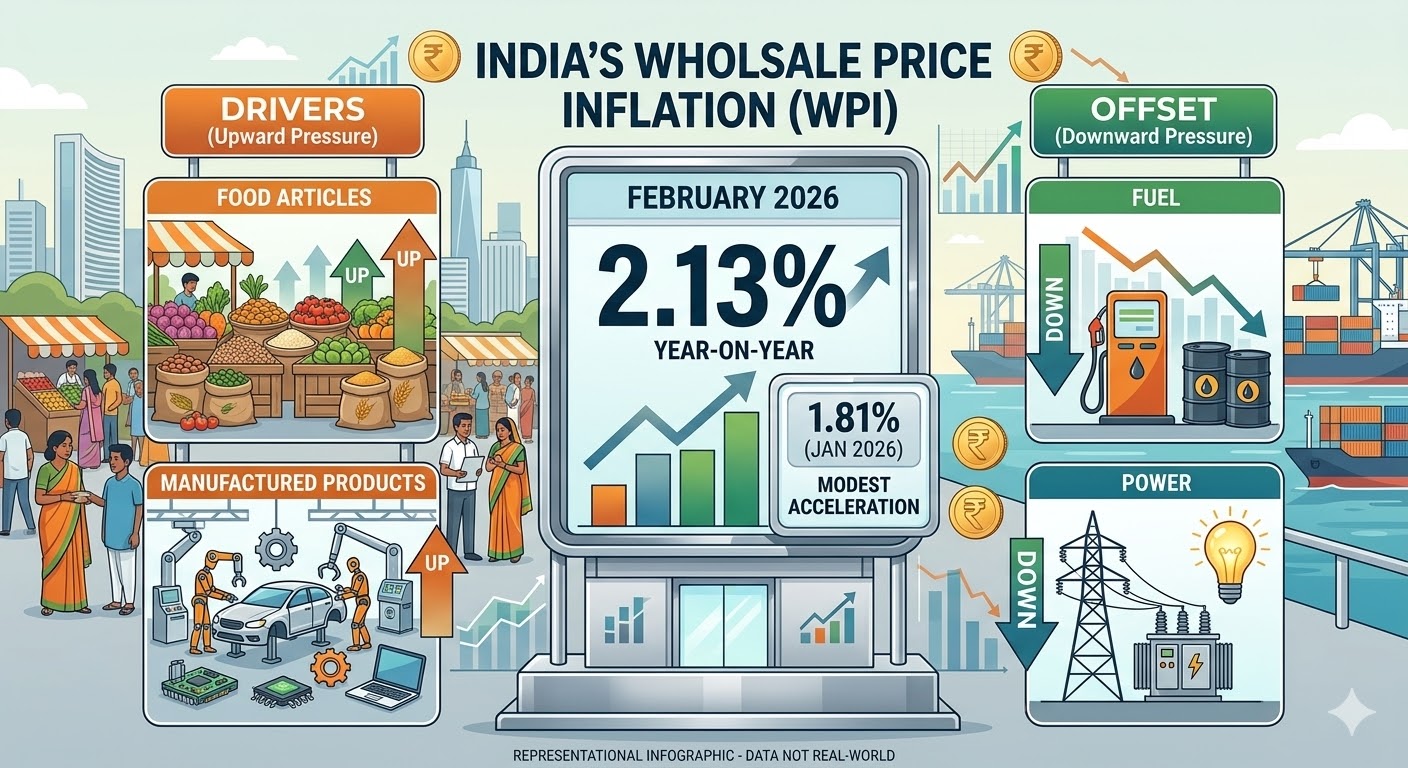 Wholesale Inflation Edges Up to 2.13% in February as Food Prices Firm; Fuel Continues to Decline
