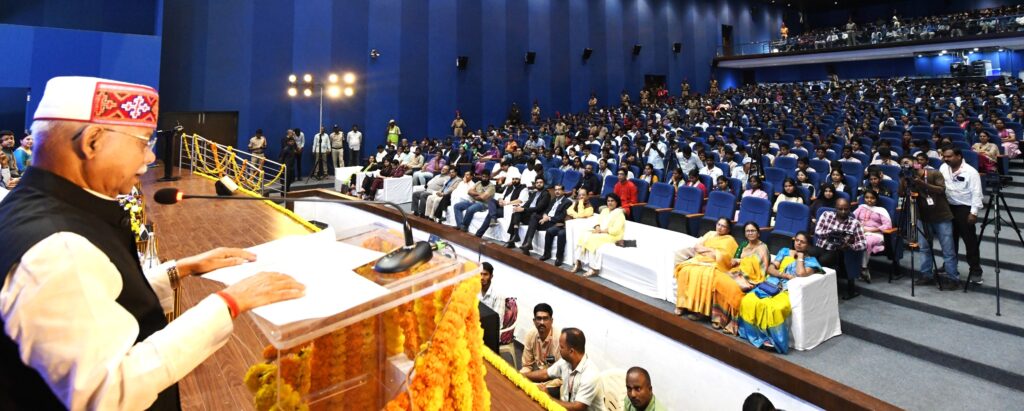 Telangana Governor Shiv Pratap Shukla addresses the launch event in Hyderabad on Saturday.