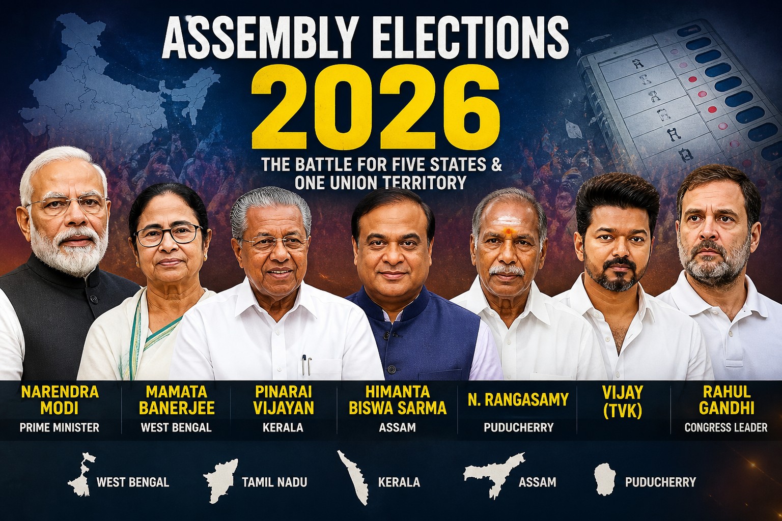 Assembly Election Results 2026: Live Updates from West Bengal, Tamil Nadu, Keralam, Assam and Puducherry