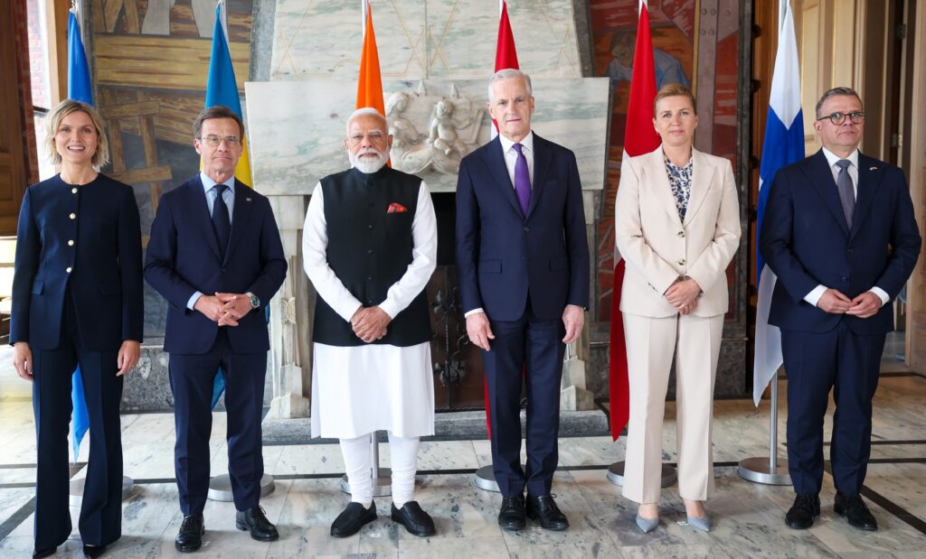 PM Narendra Modi in a group photograph during the 3rd India-Nordic Summit in Oslo, Norway on May 19, 2026.
