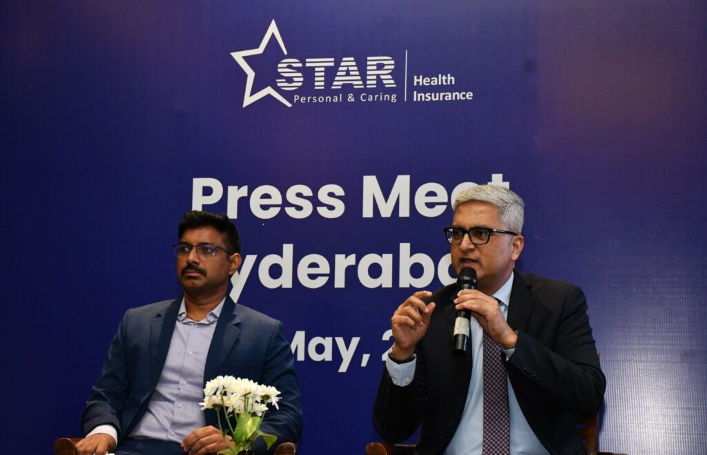 Anand Roy, managing director and CEO of Star Health and Allied Insurance, addresses a press conference in Hyderabad on Tuesday.