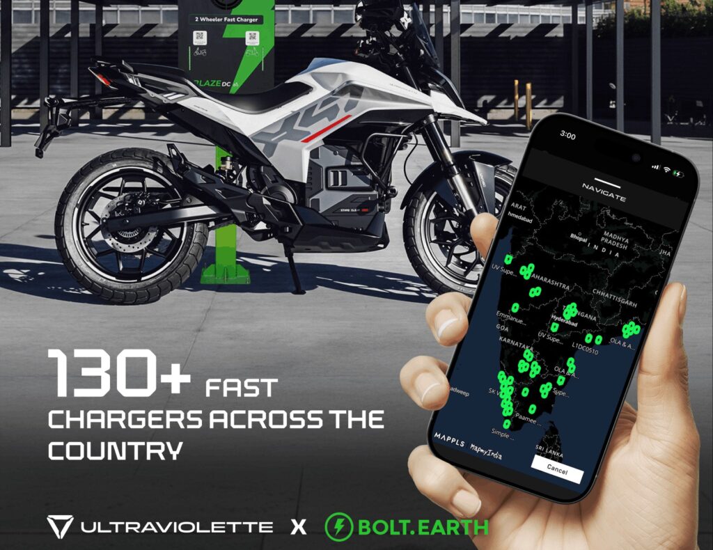 The interoperable charging infrastructure is compatible with Ultraviolette’s X-47 and F77 electric motorcycles and is integrated across both Ultraviolette and Bolt.Earth digital platforms.