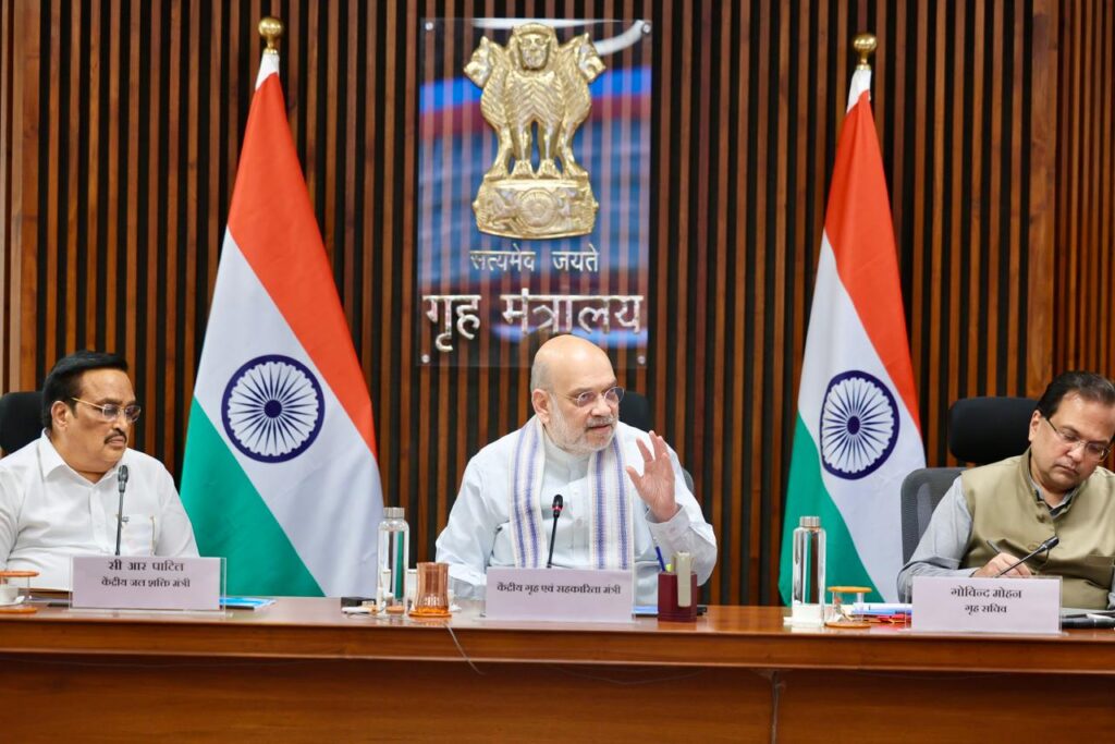 Union Minister for Home Affairs and Cooperation Amit Shah, Jal Shakti Minister CR Patil, along with officials, reviews disaster preparedness mechanisms in New Delhi on Sunday.