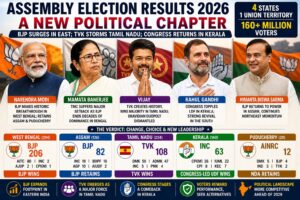 BJP Expands East, TVK Reshapes South; Congress Returns in Kerala as 2026 Verdict Redraws Political Map