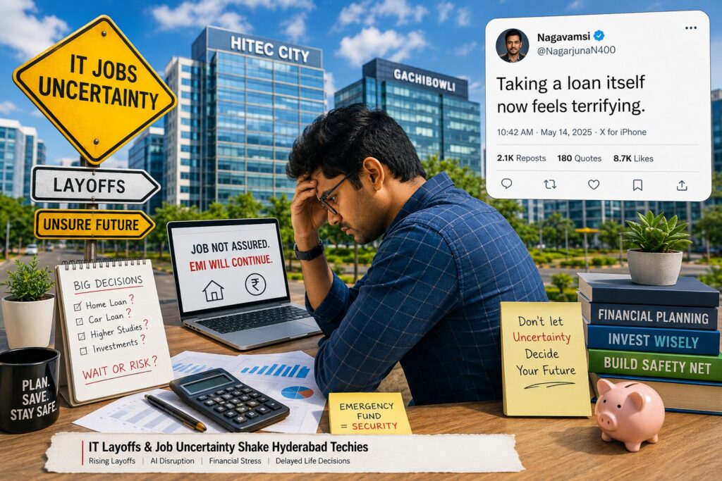 A viral social media post by Hyderabad tech professional Nagavamsi has triggered widespread discussion across online platforms after he openly expressed fear about taking loans amid growing uncertainty in the IT sector.