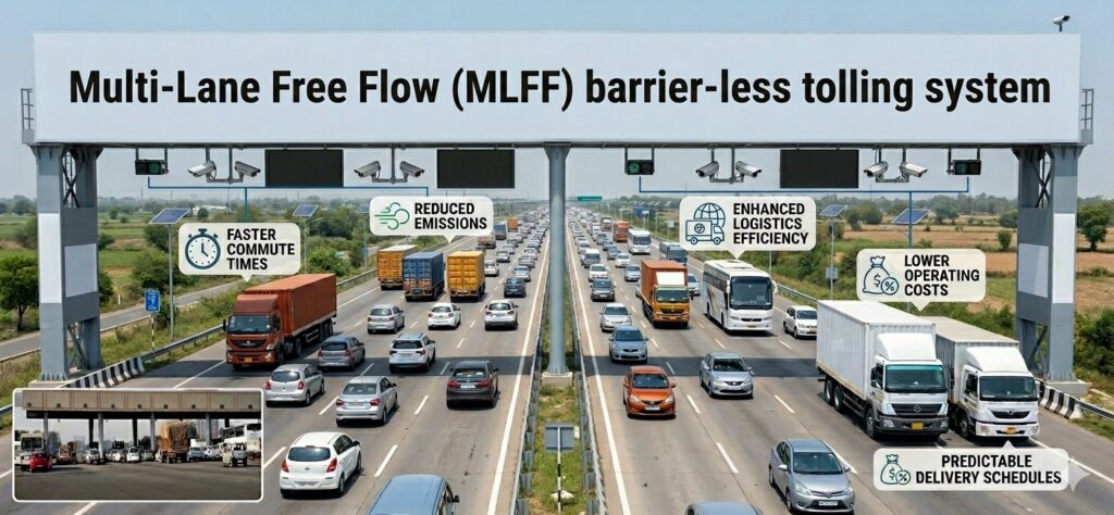 The Chorayasi installation features overhead gantries equipped with high-resolution cameras and sensors that identify vehicles and process toll payments instantly.