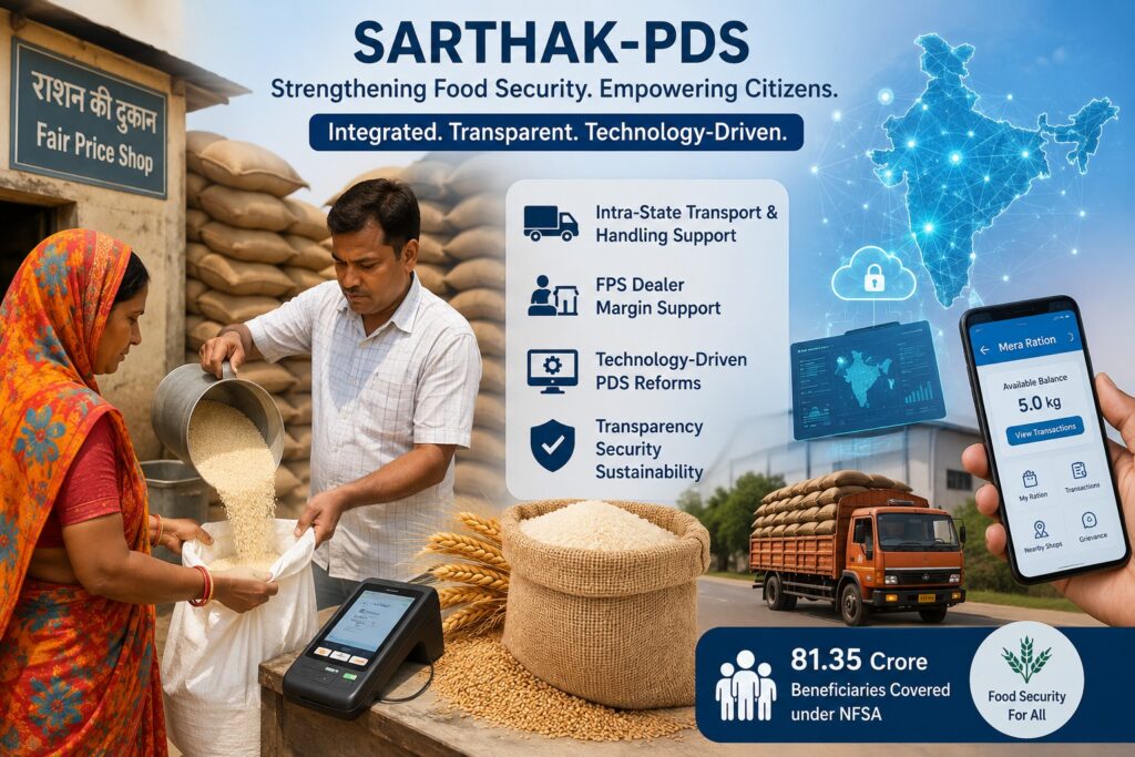 The integrated scheme merges two ongoing programmes — “Assistance to State Agencies for intra-State movement of foodgrains and FPS dealers’ margin under NFSA” and “Scheme for Modernization and Reforms through Technology in Public Distribution System (SMART PDS).”