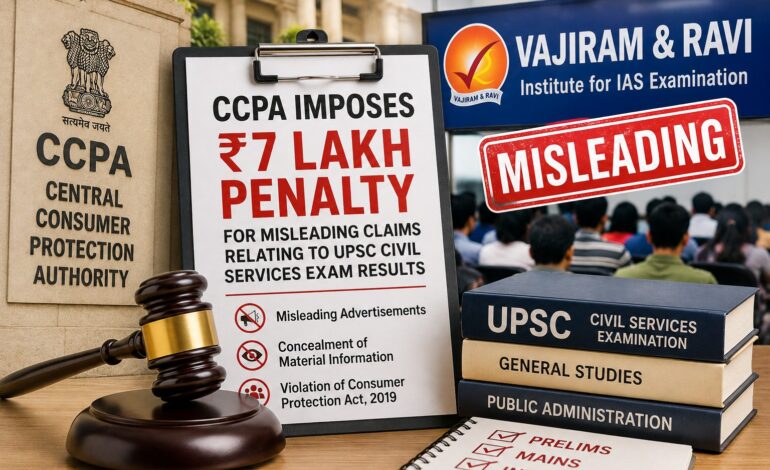 CCPA Fines Vajiram & Ravi IAS Study Centre ₹7 Lakh for Misleading UPSC Success Claims
