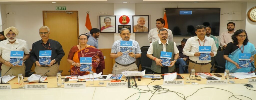 Ashok Kumar Lahiri, Vice Chairman of NITI Aayog, releases the eighth edition of the Trade Watch Quarterly covering January–March 2026 in New Delhi on Tuesday, in the presence of senior officials.