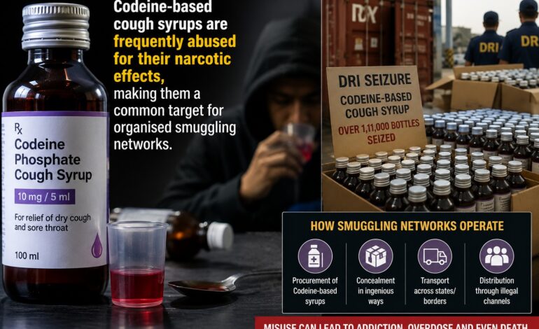 DRI Seizes Over 1.11 Lakh Codeine Cough Syrup Bottles in Tripura, West Bengal; One Arrested