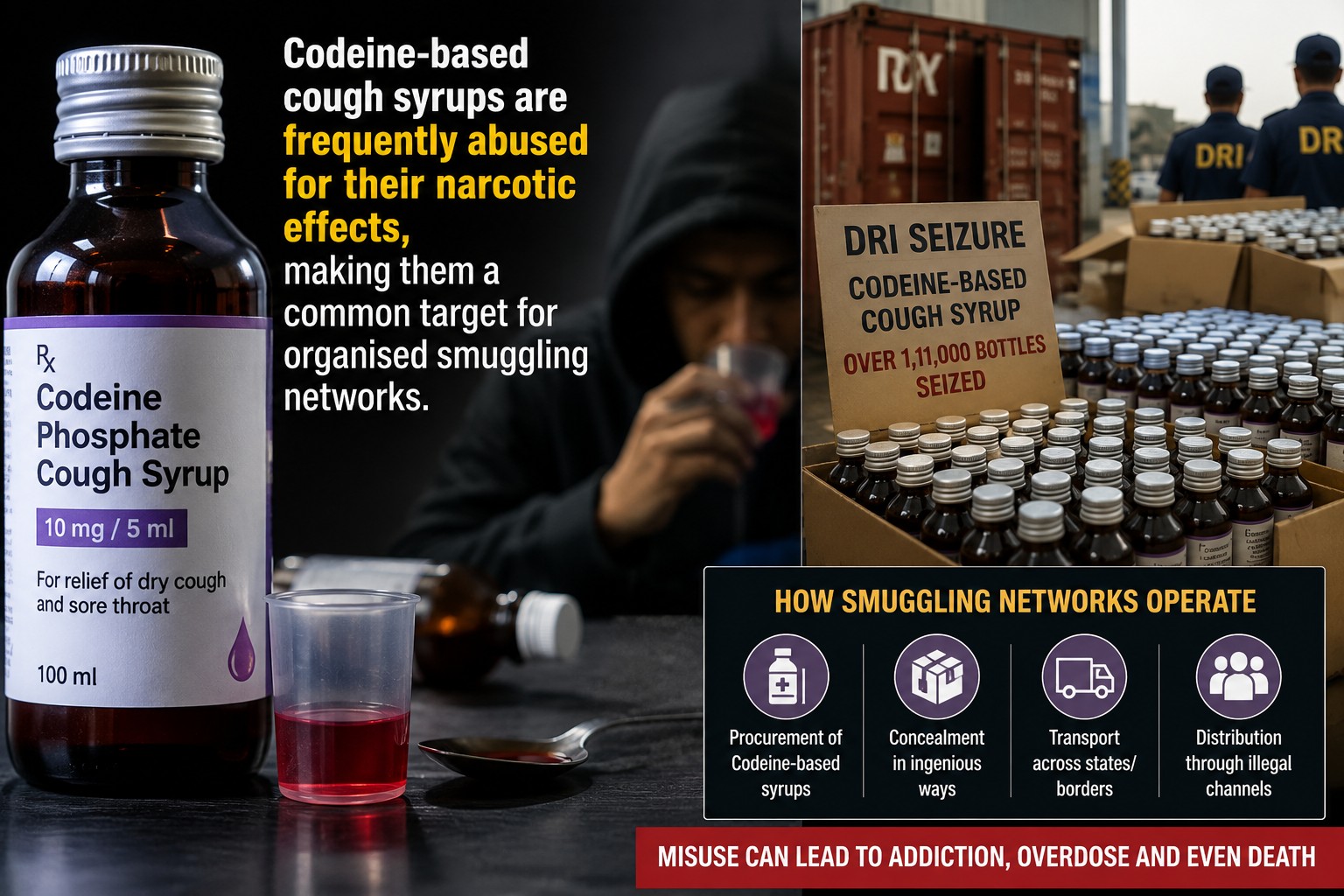 DRI Seizes Over 1.11 Lakh Codeine Cough Syrup Bottles in Tripura, West Bengal; One Arrested
