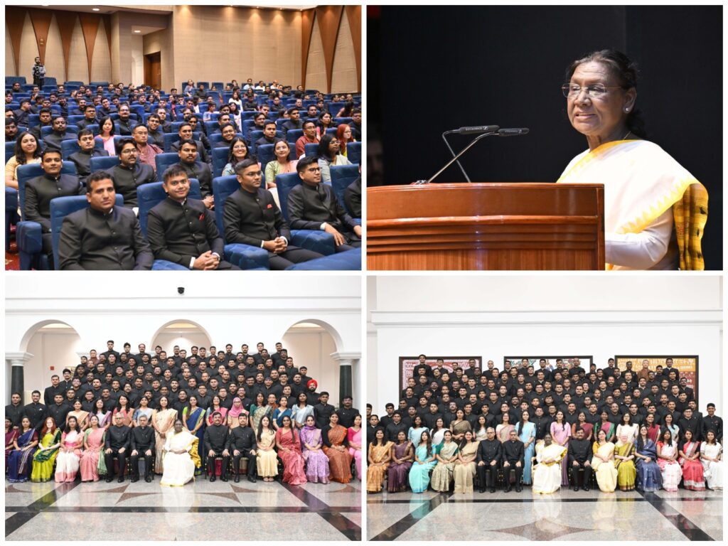 President Droupadi Murmu addresses probationers of the Indian Forest Service (IFS) at the Rashtrapati Bhavan Cultural Centre, on Friday.
