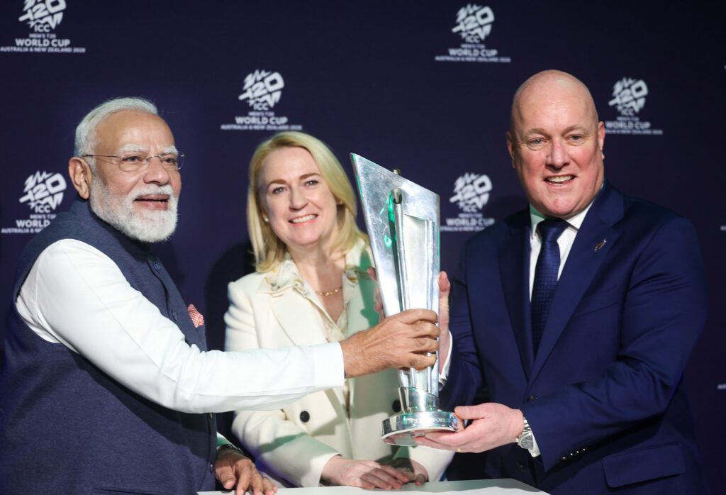 Prime Minister Narendra Modi with his New Zealand counterpart Christopher Luxon at Sporting Showcase in Auckland, New Zealand on July 11, 2026.