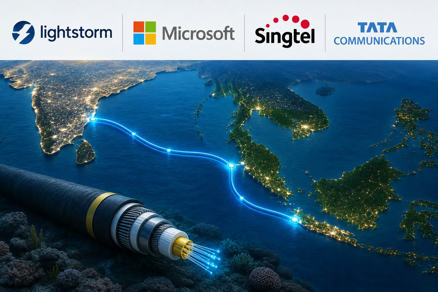Lightstorm, Microsoft, Singtel and Tata Communications to Build AI-Focused India–Southeast Asia Submarine Cable