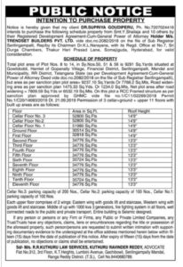Dr. Supriya Goudiperu issues public notice ahead of commercial property purchase at Gowlidoddi in Hyderabad