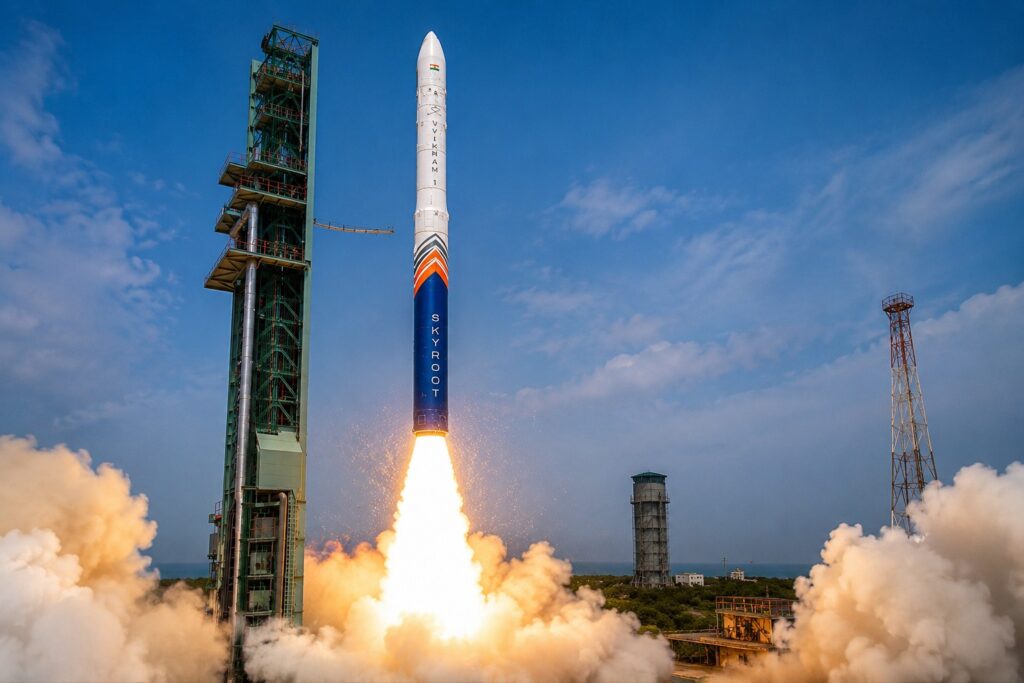 The maiden mission, christened Mission Aagaman, lifted off from the Satish Dhawan Space Centre at Sriharikota after a brief countdown hold and successfully deployed multiple customer payloads into a 450-km orbit, validating the rocket's propulsion, navigation, avionics and stage-separation systems during its first orbital flight.