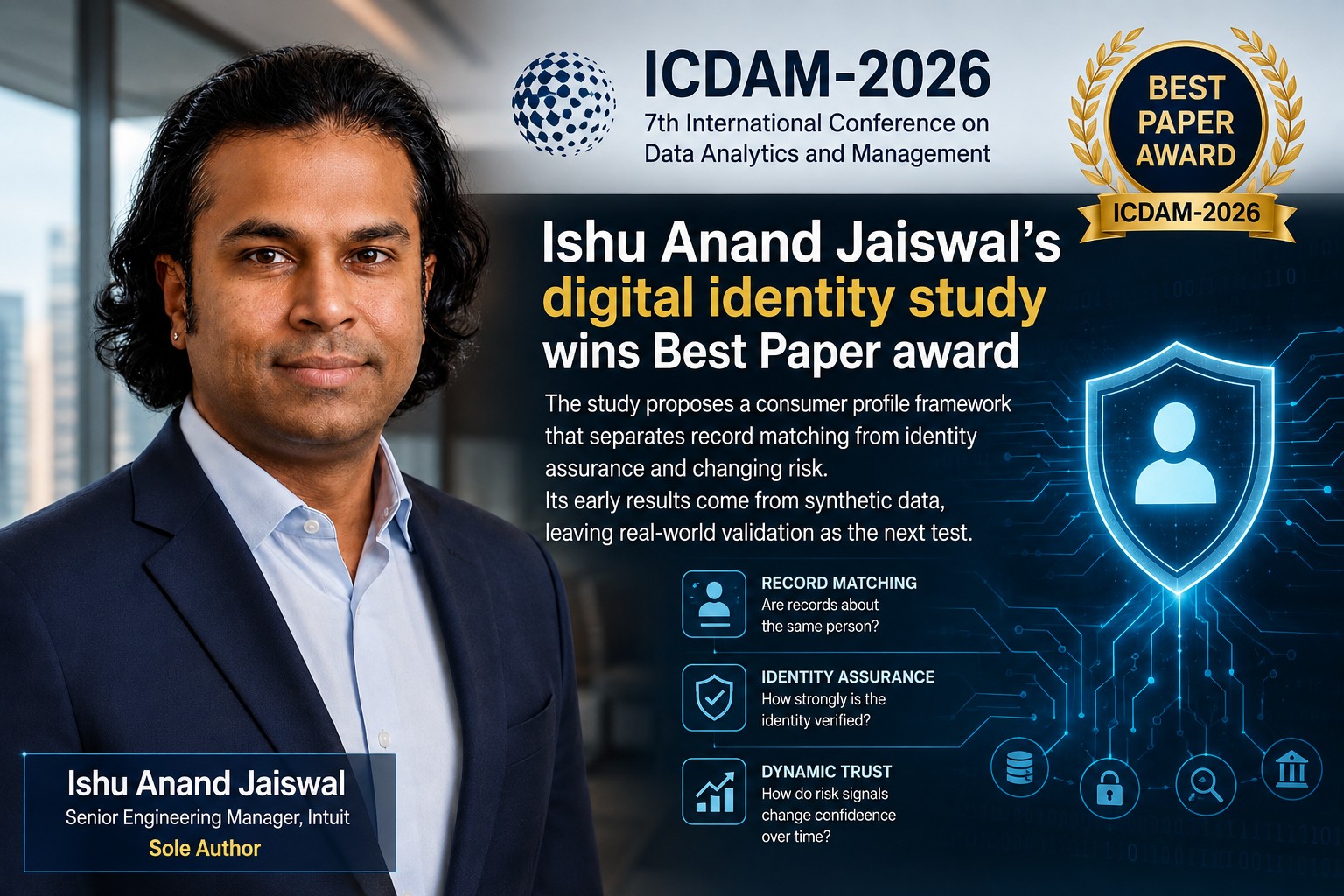 Ishu Anand Jaiswal’s digital identity study wins Best Paper award at ICDAM-2026