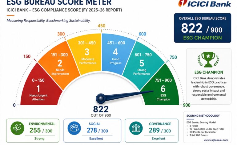 ICICI Bank emerges as ESG Champion with 822/900 in ESG Bureau’s independent compliance assessment