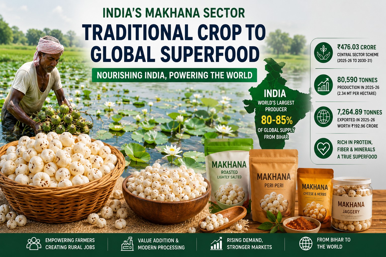 ₹476 Crore Push, 80,590 Tonnes Output: India’s Makhana sector targets global superfood market