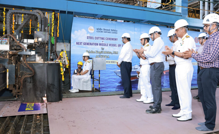 Steel cutting begins for second Next Generation Missile Vessel for Indian Navy at Cochin Shipyard