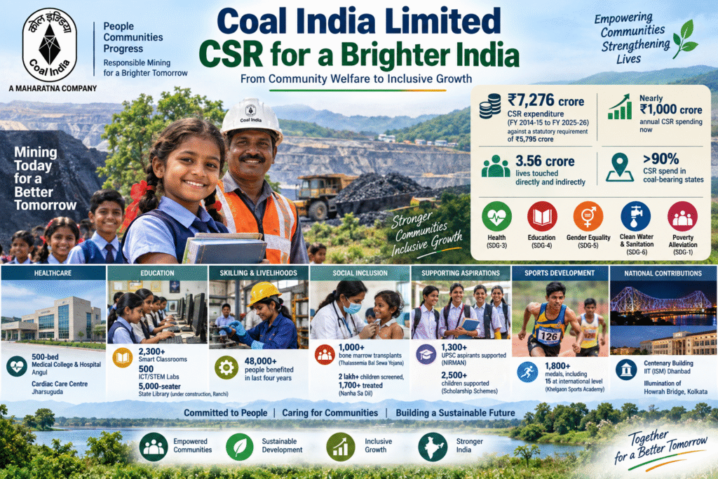 CIL estimates that its CSR initiatives have touched around 3.56 crore people directly and indirectly, with SC/ST communities, women and persons with disabilities among significant beneficiary groups.