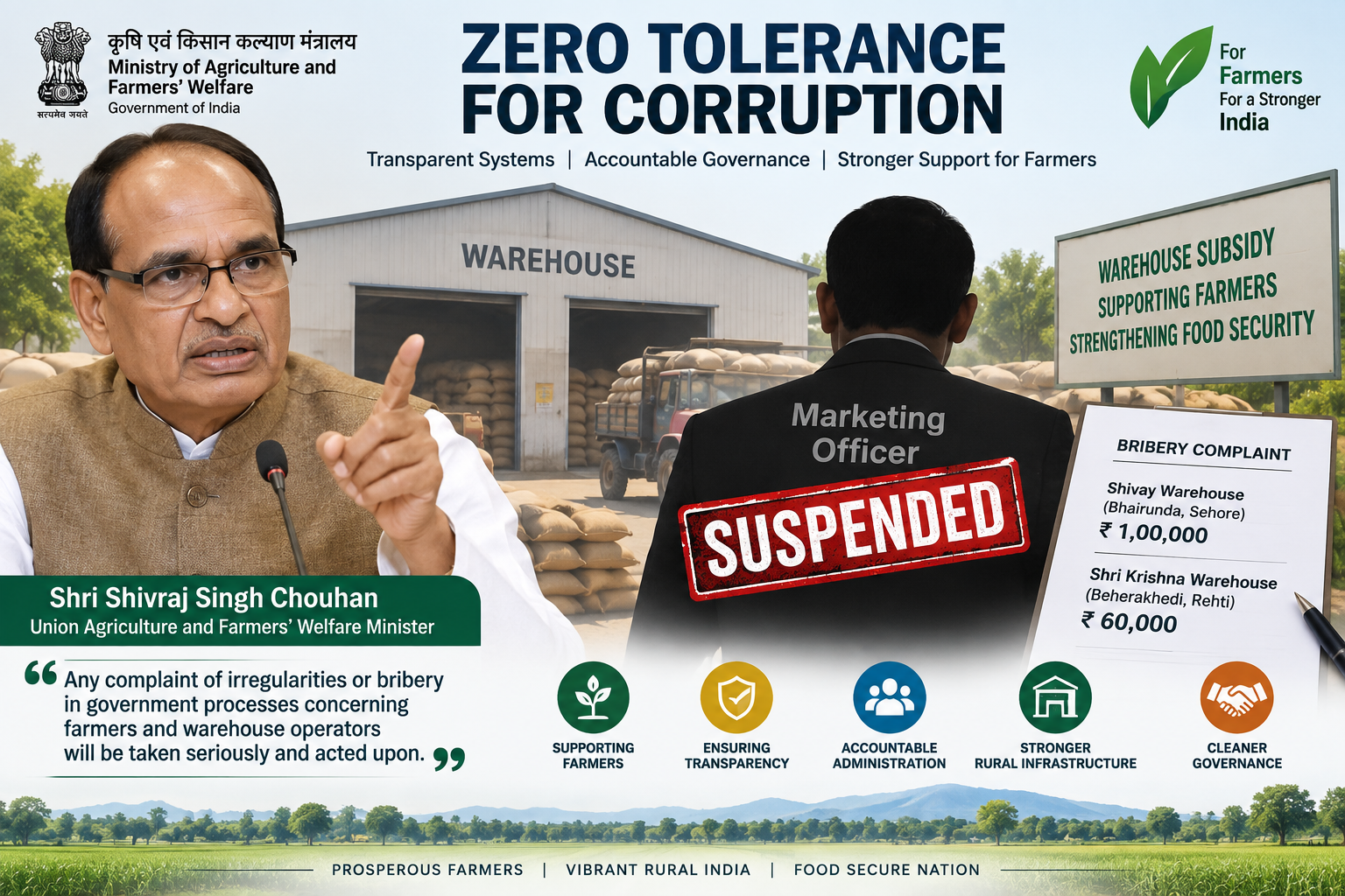 Agriculture Ministry suspends officer over alleged bribe demand for warehouse subsidy