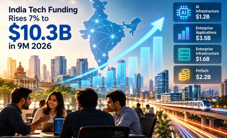 India tech funding rises 7% to $10.3 billion in 9M 2026 as capital shifts to larger bets