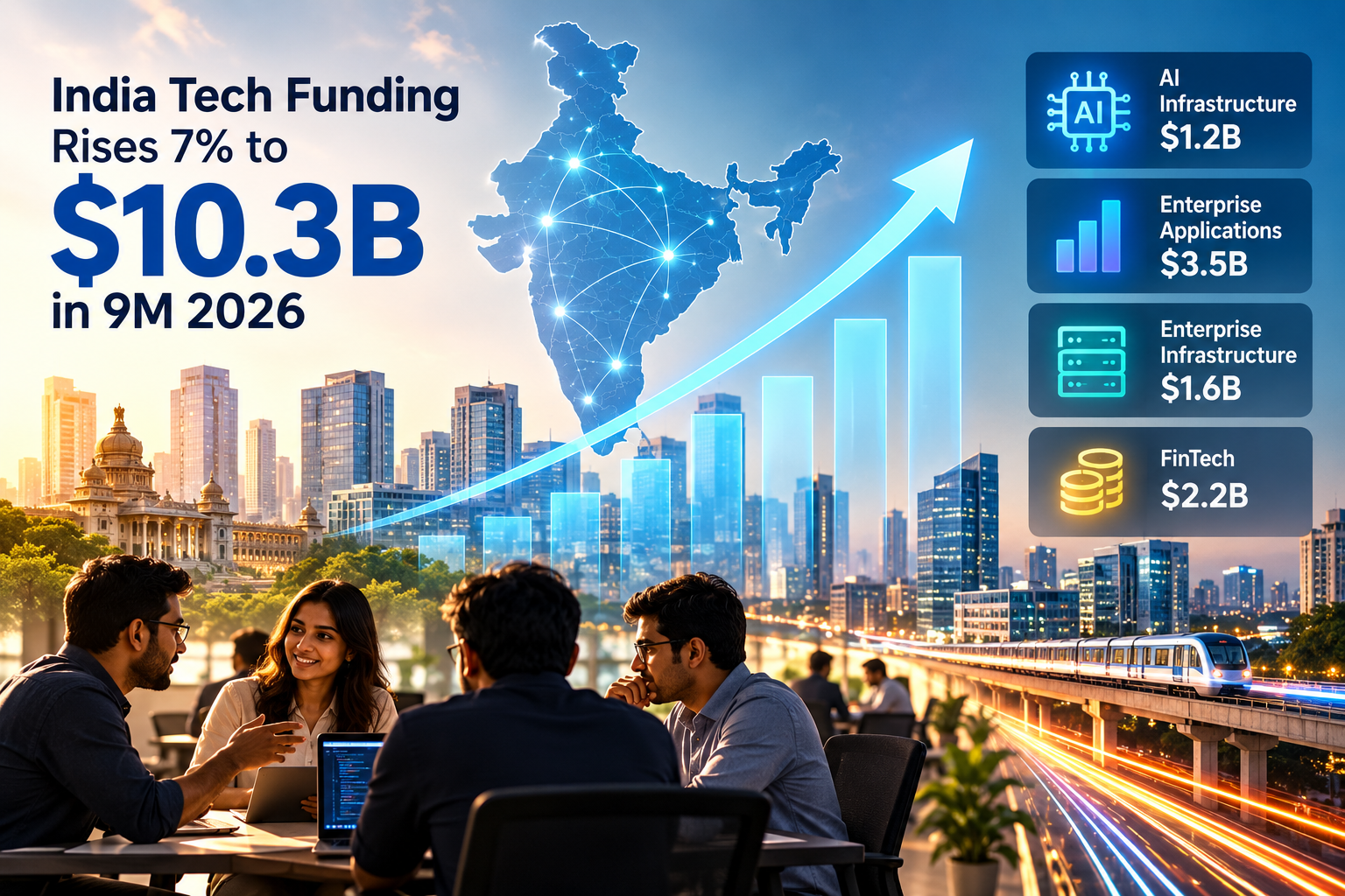 India tech funding rises 7% to $10.3 billion in 9M 2026 as capital shifts to larger bets