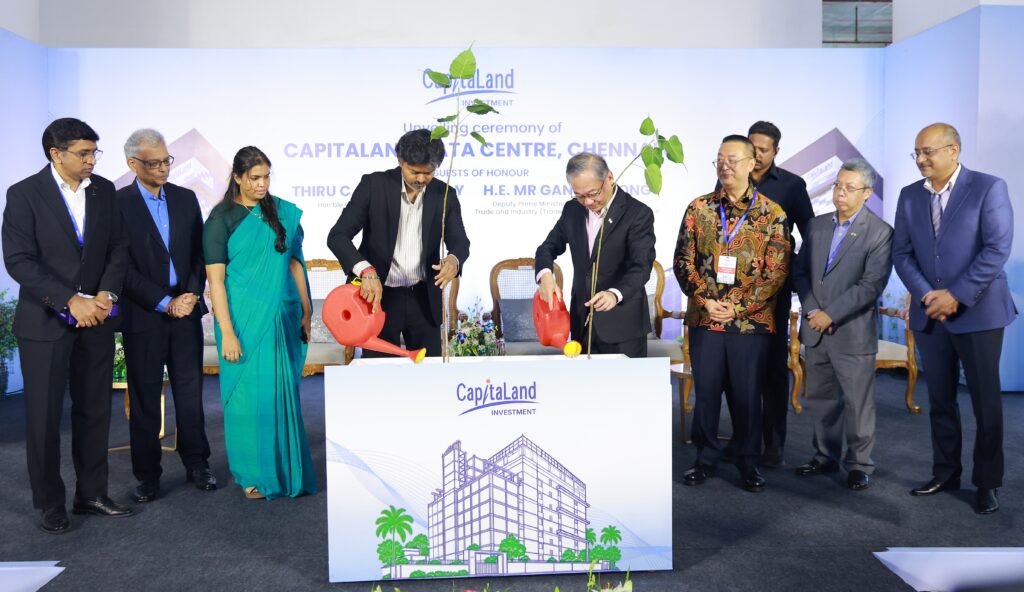 Singapore Deputy Prime Minister Gan Kim Yong and Tamil Nadu Chief Minister C. Joseph Vijay at the unveiling of CapitaLand Data Centre Chennai 01 in Ambattur on October 15, 2026.
