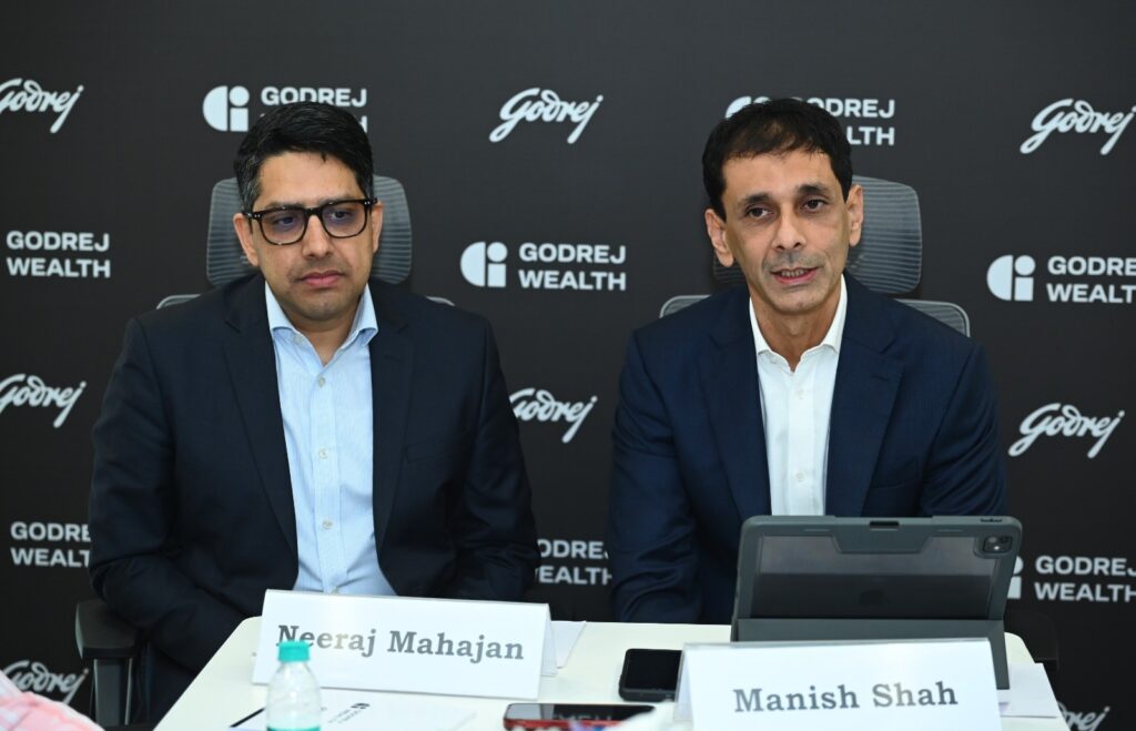Neeraj Mahajan, Chief Business Officer, Godrej Wealth, and Manish Shah, MD and CEO, Godrej Capital, and Non Executive Director, Godrej Wealth, at a media conference in Hyderabad on Thursday.