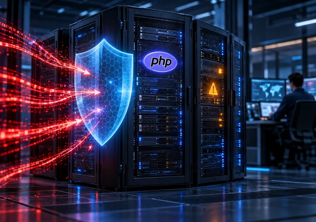 Representational image illustrating PHP web server vulnerabilities and security controls used to reduce exposure while patches are deployed.