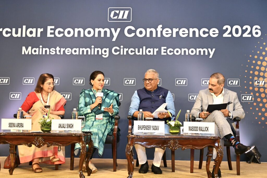 Union Environment Minister Bhupender Yadav at the Confederation of Indian Industry’s Circular Economy Conference in New Delhi on Thursday.